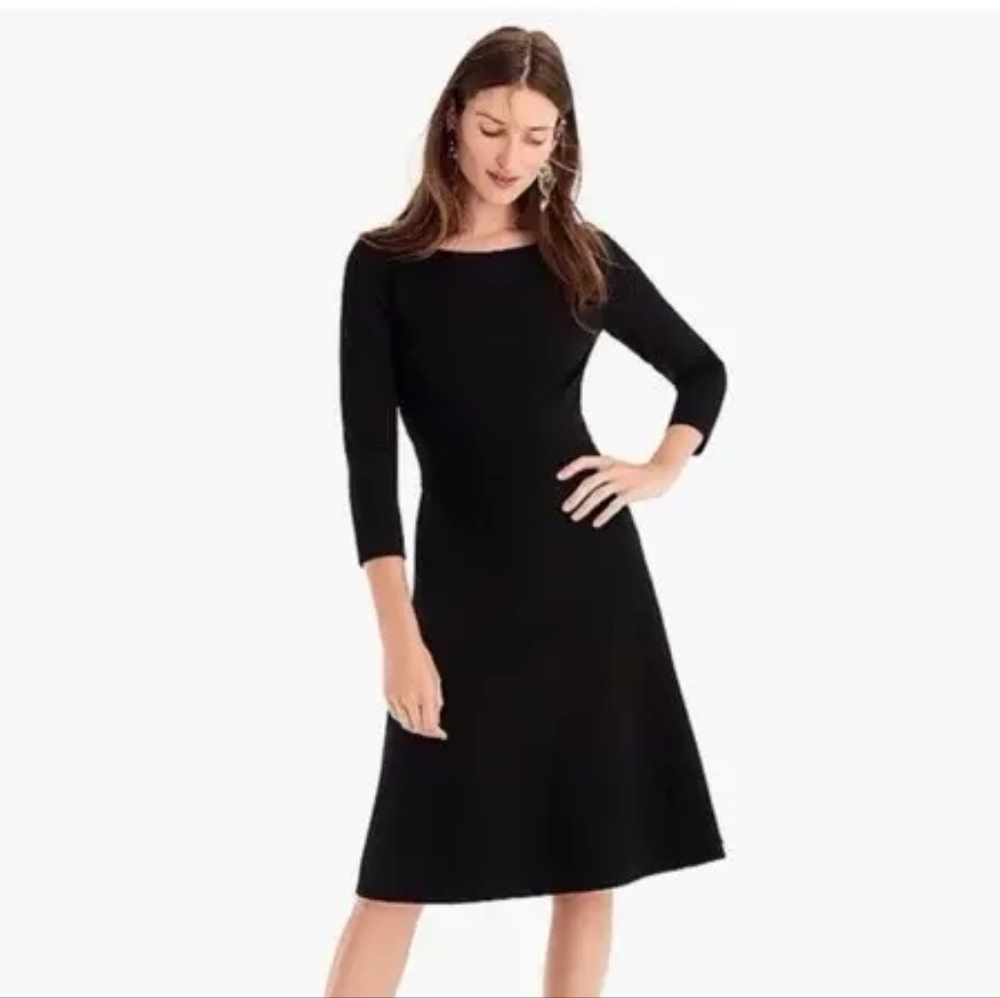 NWT J Crew Fit and Flare Sheath Dress in Stretch Ponte Black Size 2